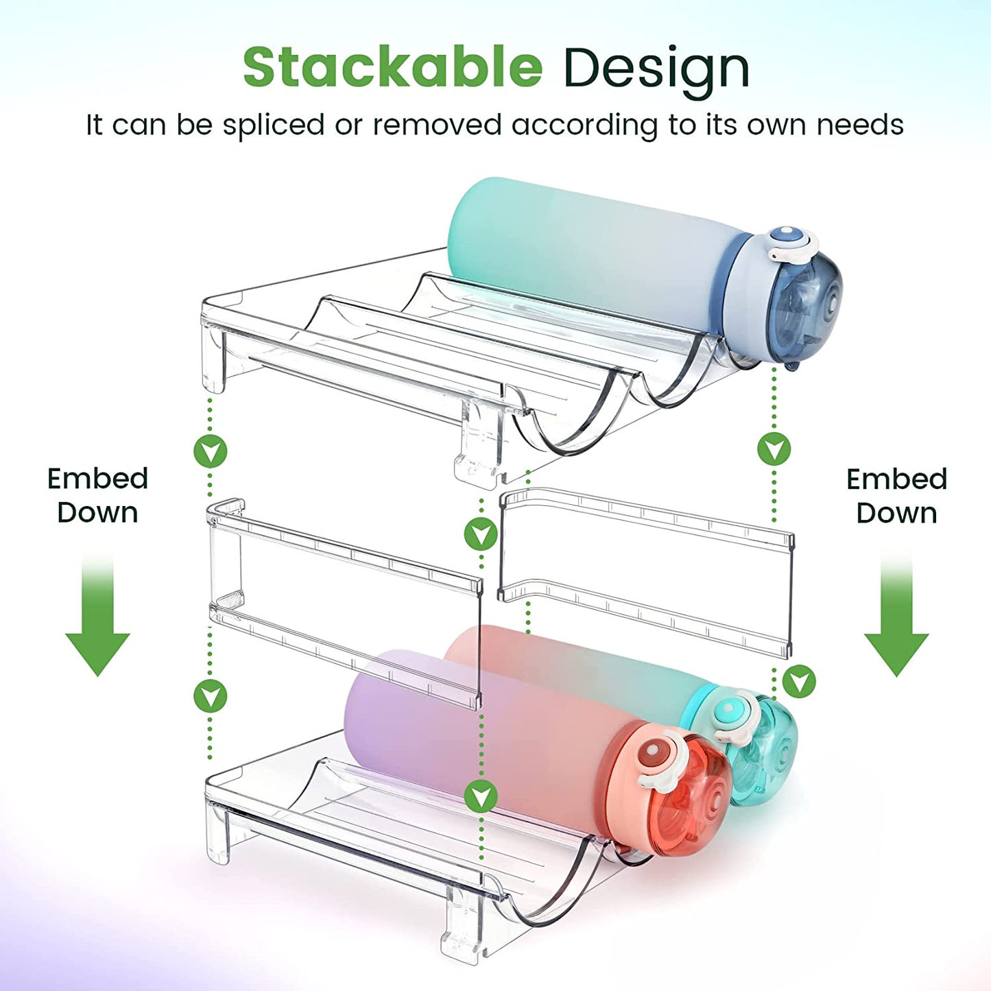 Spospo Cabinet Water Bottle Organizer - 2-Pack Stackable Storage Rack for Efficient Water Bottle Management
