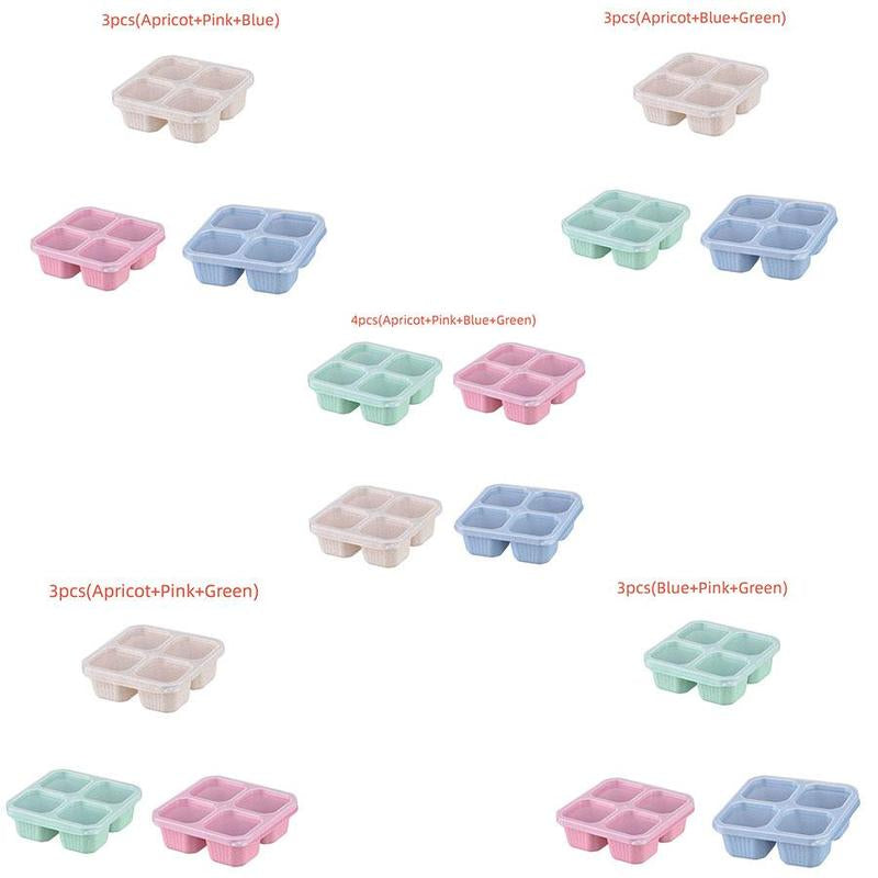 Portable Food Storage Box, 3/4 Counts 4 Grid Lunch Box with Lid, Bento Box, Snack Boxes, Lunch Boxes for Men & Women, Great for Plane, Portable Travel Food Container, Modern Kitchen Gadgets, Sweets Gifts for Men, Camping Accessories