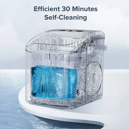 Countertop Portable Ice Maker, 8 Cubes Ready in 6 Mins, Self-Cleaning with Handle, Ice Scoop, 2 Sizes of Bullet Ice Cubes, for Home/Kitchen/Office-White