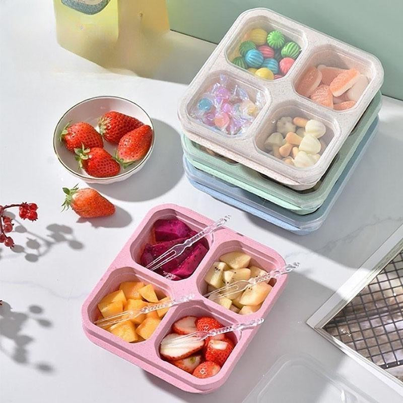 Portable Food Storage Box, 3/4 Counts 4 Grid Lunch Box with Lid, Bento Box, Snack Boxes, Lunch Boxes for Men & Women, Great for Plane, Portable Travel Food Container, Modern Kitchen Gadgets, Sweets Gifts for Men, Camping Accessories