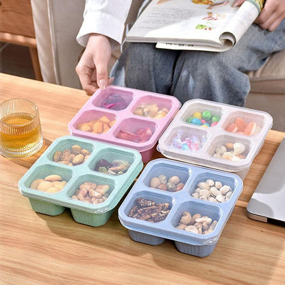 Portable Food Storage Box, 3/4 Counts 4 Grid Lunch Box with Lid, Bento Box, Snack Boxes, Lunch Boxes for Men & Women, Great for Plane, Portable Travel Food Container, Modern Kitchen Gadgets, Sweets Gifts for Men, Camping Accessories