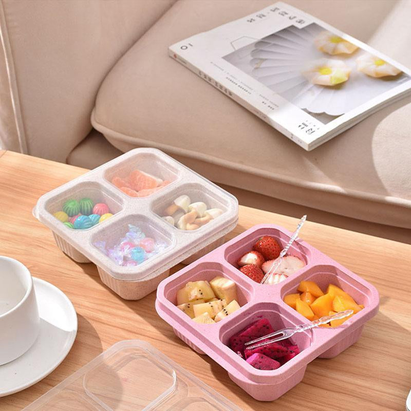 Portable Food Storage Box, 3/4 Counts 4 Grid Lunch Box with Lid, Bento Box, Snack Boxes, Lunch Boxes for Men & Women, Great for Plane, Portable Travel Food Container, Modern Kitchen Gadgets, Sweets Gifts for Men, Camping Accessories