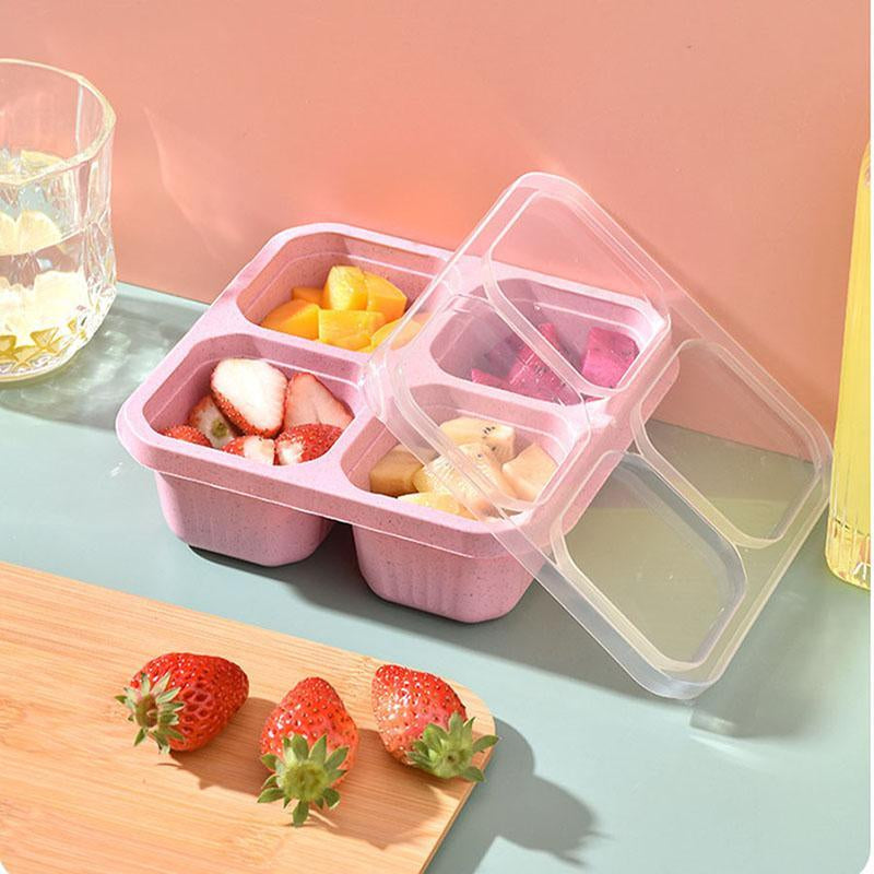 Portable Food Storage Box, 3/4 Counts 4 Grid Lunch Box with Lid, Bento Box, Snack Boxes, Lunch Boxes for Men & Women, Great for Plane, Portable Travel Food Container, Modern Kitchen Gadgets, Sweets Gifts for Men, Camping Accessories