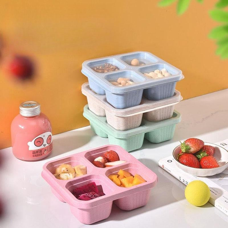 Portable Food Storage Box, 3/4 Counts 4 Grid Lunch Box with Lid, Bento Box, Snack Boxes, Lunch Boxes for Men & Women, Great for Plane, Portable Travel Food Container, Modern Kitchen Gadgets, Sweets Gifts for Men, Camping Accessories