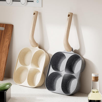 Non-Stick Egg Frying Pan, 4 Hole Skillet with Handle, Cooking Accessories, Breakfast Egg Toast Bread Food, Non Stick Cookingware, Kitchen Gadgets Granite Surface, Easy Clean, Works on Gas Stove & Induction. Versatile Kitchen Cookware for Home Chefs!